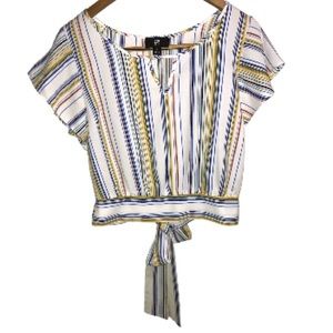 IZ BYER Striped summer crop top with tie in back. Size S